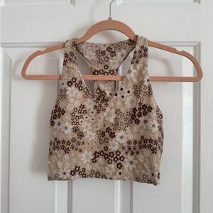 Floral Tan and Brown Aerie Workout Women's Top
